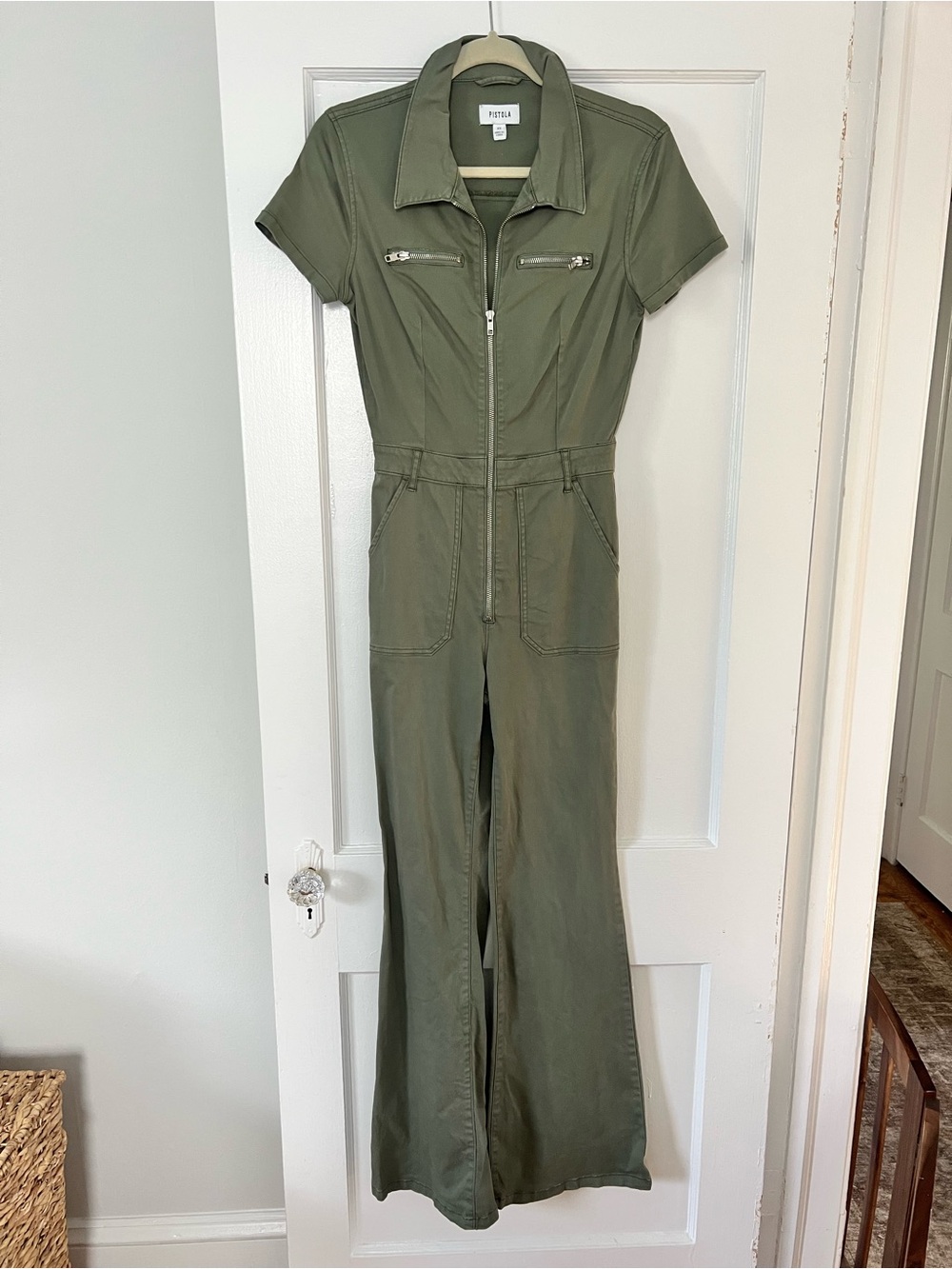 pistola Olive Utility Short-Sleeve Zip-Front Jumpsuit
